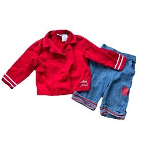 Vintage Disney Outfit- Girl's Ahoy Ariel Red Button Up Jacket & Pants- Size 24mo